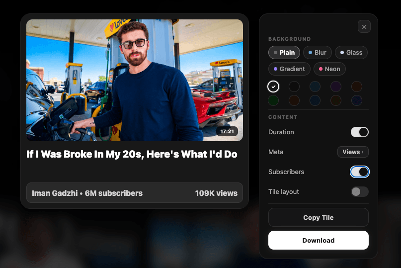 Adjusting background style, color, and layout with the live preview updating
