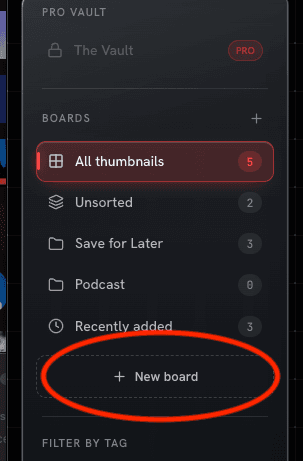 Creating a new board from the sidebar