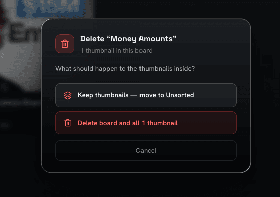 Delete board confirmation modal with the two cleanup options