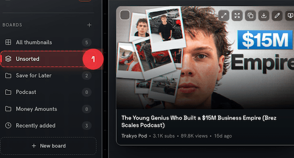 Dragging a selection of thumbnails onto a board