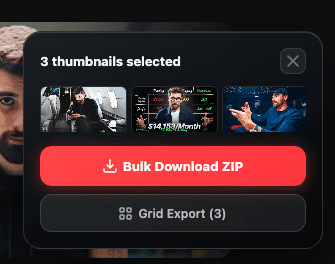 Floating bulk-select widget with selection count and preview strip