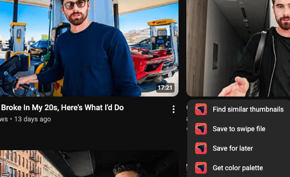 Thumbnail context menu open, showing all four Thumbsy menu items