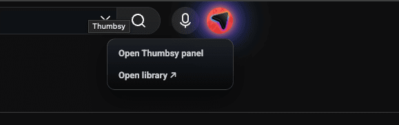 Thumbsy icon in YouTube's top bar, with the keyboard shortcut hint